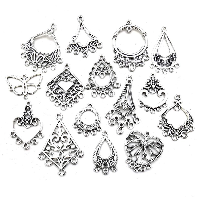 Youdiyla 60 Vintage Hoop Earring Charms Collection, Antique Silver Tone, Large Filigree Chandelier Connector Metal Pendant Craft Supplies Findings for Vintage Hoop Earring Making (HM268) - Image 4